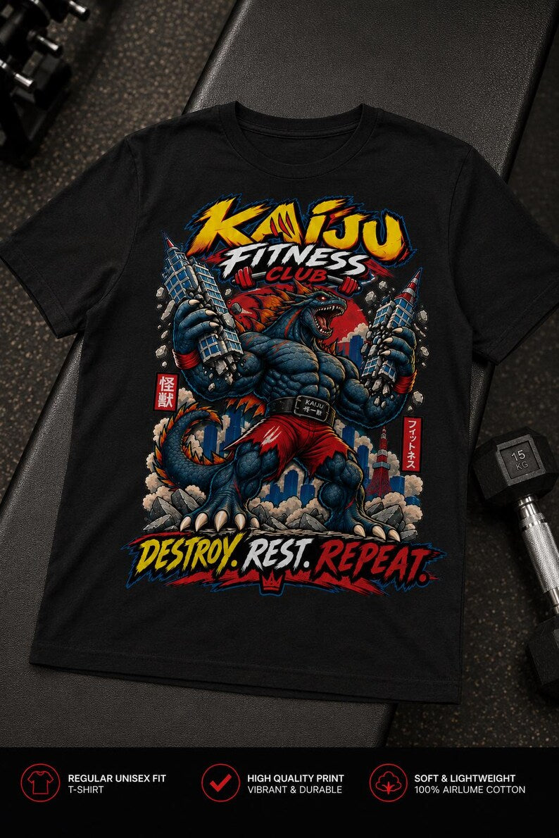 Destroy. Rest. Repeat. — Kaiju Fitness T-Shirt — image 1