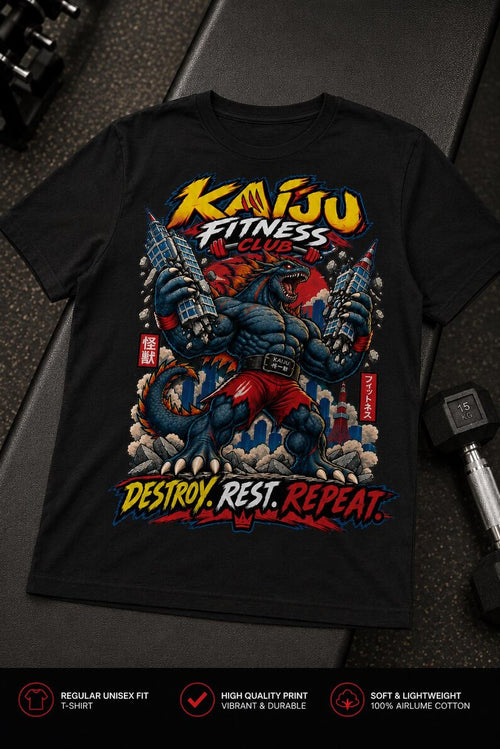 Destroy. Rest. Repeat. — Kaiju Fitness T-Shirt — image 1