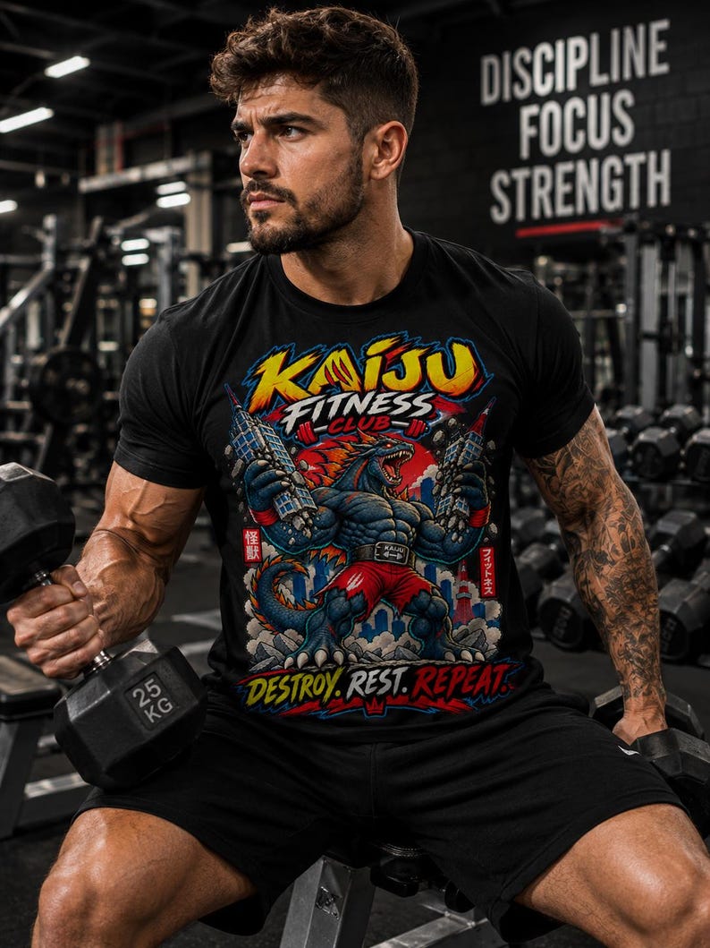 Destroy. Rest. Repeat. — Kaiju Fitness T-Shirt — image 2
