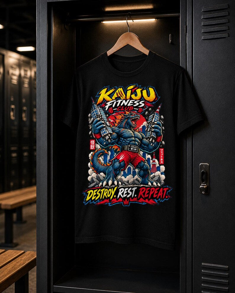 Destroy. Rest. Repeat. — Kaiju Fitness T-Shirt — image 3