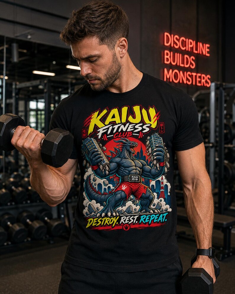 Destroy. Rest. Repeat. — Kaiju Fitness T-Shirt — image 4